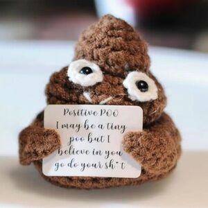 New Brown Crochet “Positive Poo” Poop Emoji Plush With Inspirational Statement